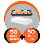50 Mini Black Platter Bases + 50 Mini Clear Lids- BUMPER BOX