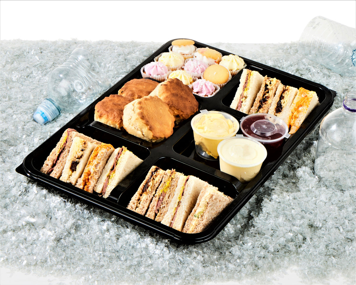 5 x 6 Cavity Platters Trays & Clear Lids PLUS 5 Allergy Labels