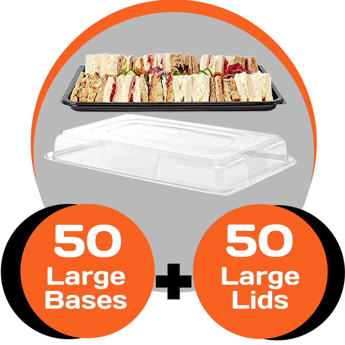 BUMPER BOX - 50Large Black Sandwich Platter Trays & 50 Large Lids
