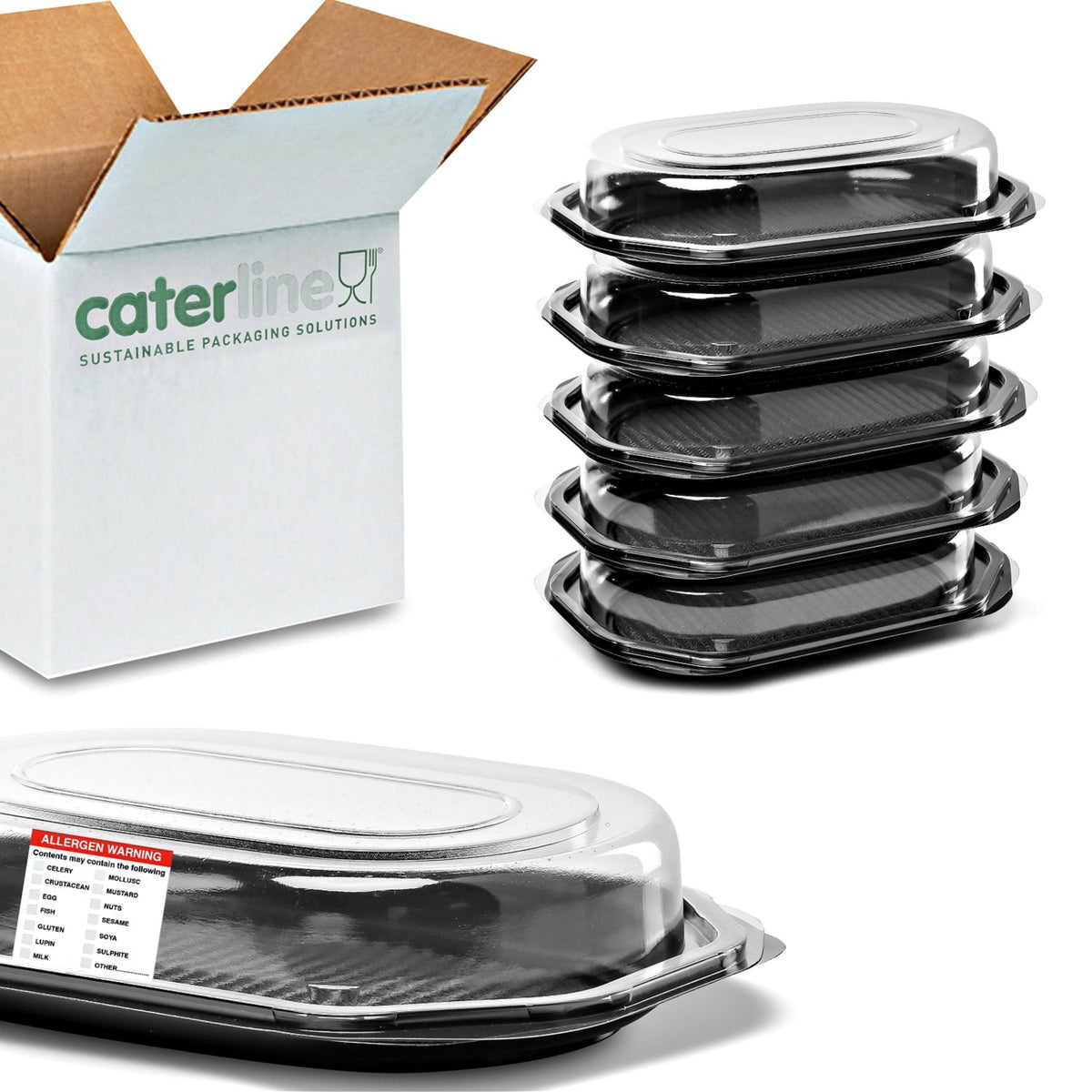 5 Octagonal Party Platter Trays With Lids & Allergy Labels.