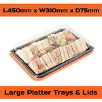 Large Platterplus Combi Sandwich Platters with lids, showing three sizes: large, medium, and small, for party serving.