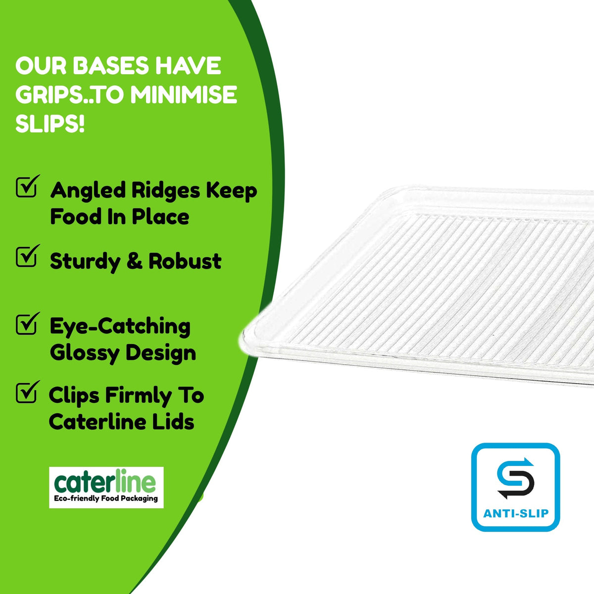 Set of 50 medium catering platter trays with clear lids from Platterplus, reusable and recyclable food serving platters.
