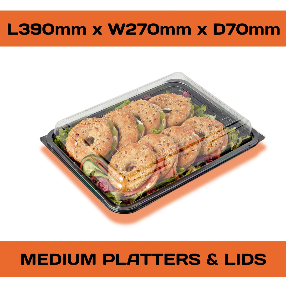 Set of 15 Platterplus buffet platter trays with lids, including 5 large, 5 medium, and 5 small trays for party food display.