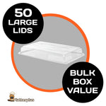 Set of 50 large clear sandwich platter lids by Platterplus designed to fit with Platterplus large platter bases.