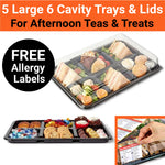 5 x 6 Cavity Platters Trays & Clear Lids PLUS 5 Allergy Labels