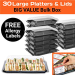 BIG VALUE - 30 Large Sandwich Platter Trays & 30 Clear Lids. Reuse & Recycle