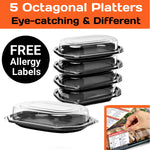 5 Octagonal Party Platter Trays With Lids & Allergy Labels.